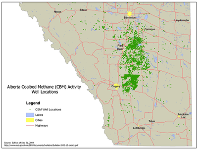 Alberta CBM wellsite locations as of 2004