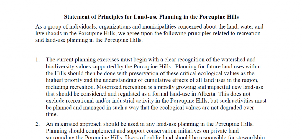 Statement of Principles for Land-use Planning in the Porcupine Hills