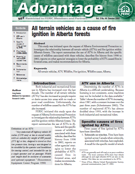 All terrain vehicles as a cause of fire ignition in Alberta forests