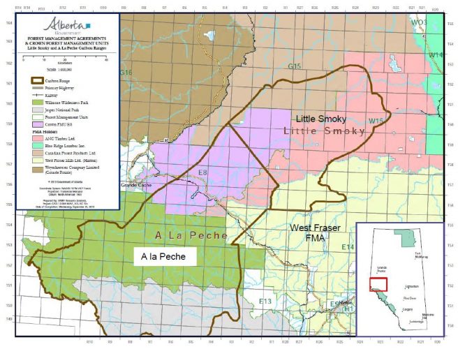 Map 2: A La Peche and Little Smoky Caribou Ranges and Forestry Tenures ...