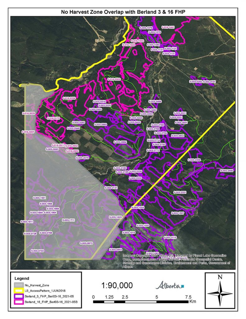 Map of 'No Harvest Zone' (grey) in updated Nov. 9, 2021 direction to West Fraser for Moon Creek area. Source: Government of Alberta.