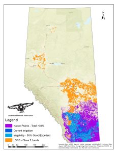 Map of Alberta with colored sections describing restrictions.